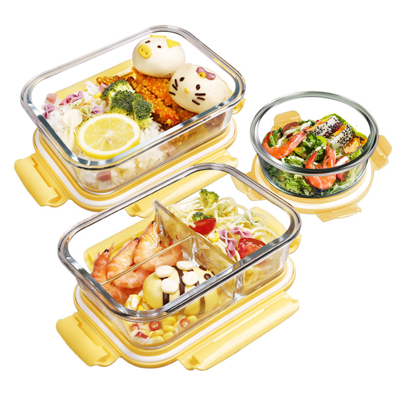 Borosilicate with Lid Glass Fresh Bowl Microwave Oven Partition Household Bento Box Family Glass Bowl Heating Lunch Box