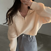 the republic of korea chic Autumn and winter leisure time zipper Lapel Socket sweater Easy Off the shoulder Long sleeve have cash less than that is registered in the accounts knitting coat