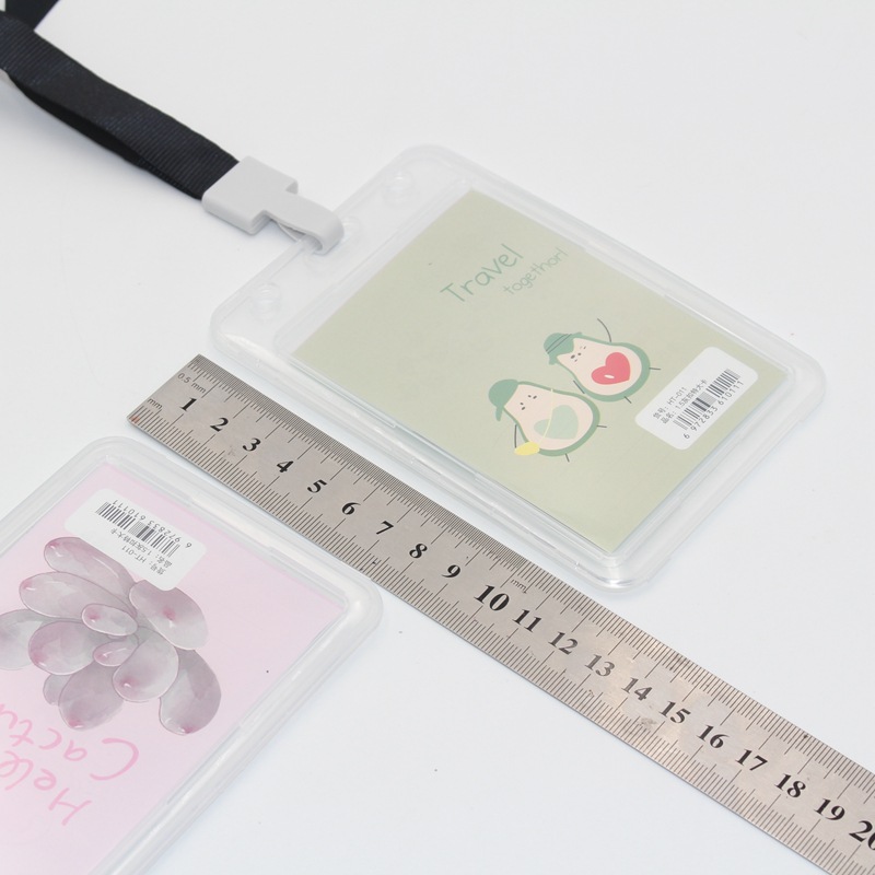 011大号透明灰扣卡套吊绳pp塑料公交卡工作证校牌卡套竖款学生卡