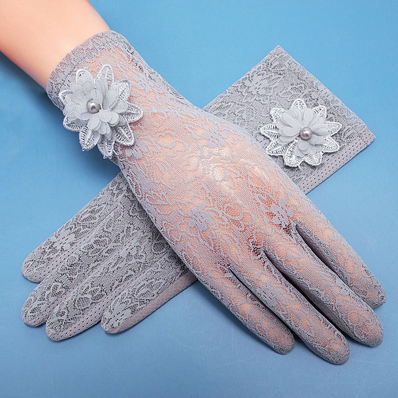 Lace Flower Sun Protection Women's Gloves Summer Breathable Non-Slip Ice Silk Quick-Drying Gloves Cycling Touch Screen Short Gloves