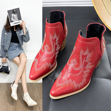 跨境外贸大码复古刺绣中国风马丁靴女新款亚马逊切尔西靴短筒靴女