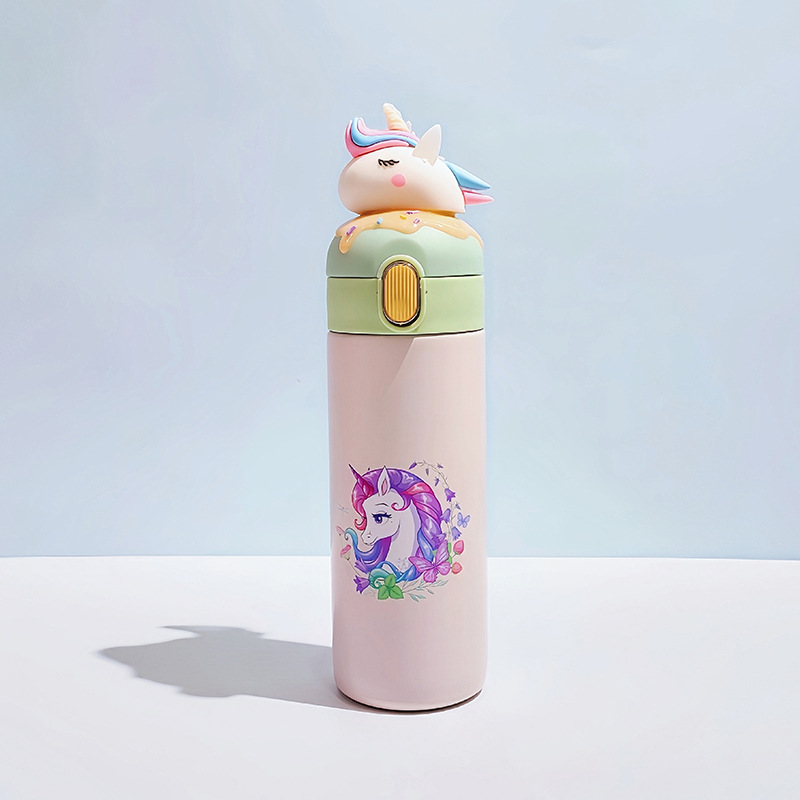 Factory Direct Sales Cross-Border 304 Stainless Steel Thermos Cup Solid Color Handle Cover Cartoon Handmade Big Unicorn Tumbler