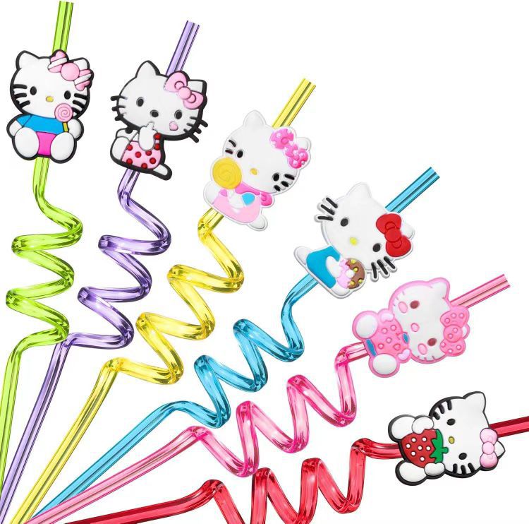 Amazon Pet Drink Cartoon Art Modeling Spiral Straw Set Hot Sale Party Decoration Factory Direct Sales