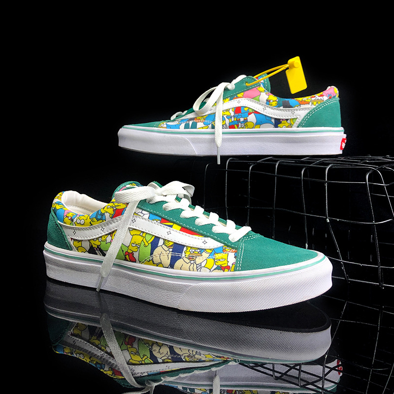 方其万斯女鞋辛普森一家印花绿色帆布鞋小众男鞋时尚板鞋大码男鞋