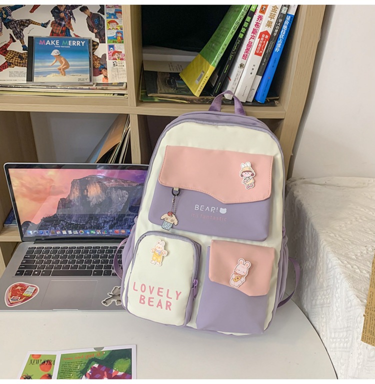 New Korean Ins Style Girl Backpack Early Trendy Contrast Color High School Student Schoolbag Large Capacity School Bag