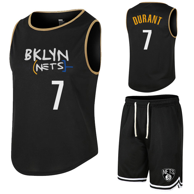 nba篮球服球衣无袖网眼背心运动跑步t恤篮网队杜兰特 欧文 套装