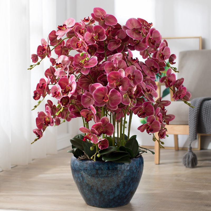 花手感 大盆蝴蝶兰花套装摆件盆栽客厅餐桌假花装饰花艺