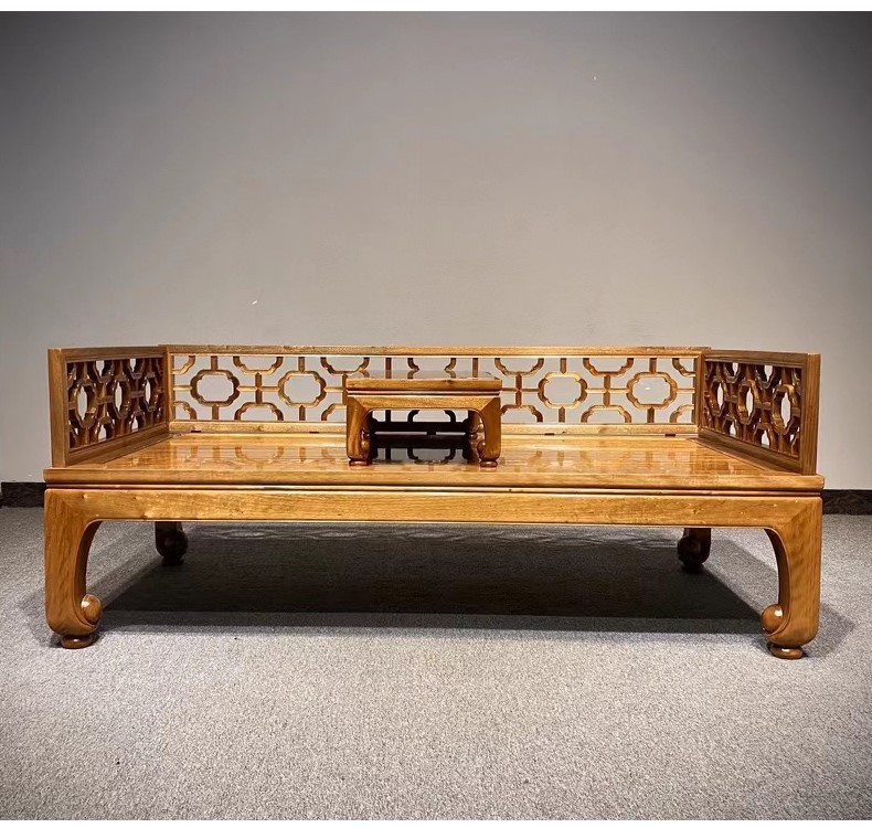 正品金丝楠木曲尺罗汉床两件套中式实木单人床午睡床卧榻贵妃榻