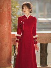 中式伴娘服演出风改良喜宴年轻款气质红色连衣裙唐装晚礼服显瘦