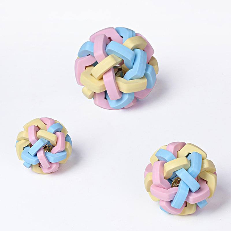 猫咪发声玩具七彩铃铛球磨牙耐咬玲珑球编织球自嗨神器狗狗用品