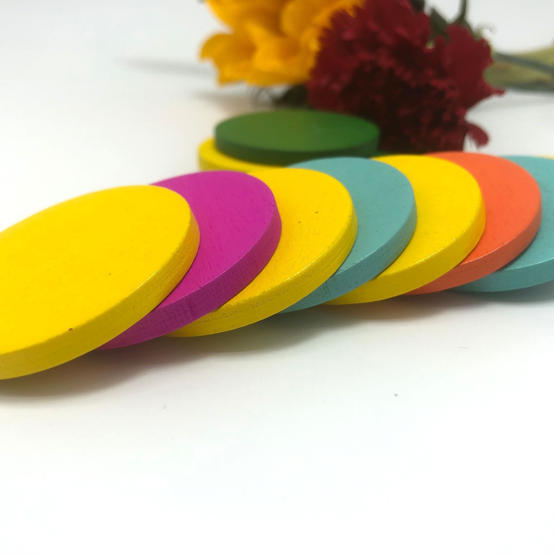 教具数学认识形状片计数棒圆木片木质圆形小圆片diy装饰彩色圆片