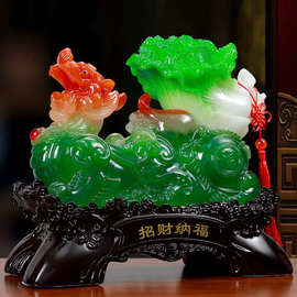墨玉貔貅拉白菜大号工艺品皮丘招财聚财纳福办公室老板桌客厅摆设