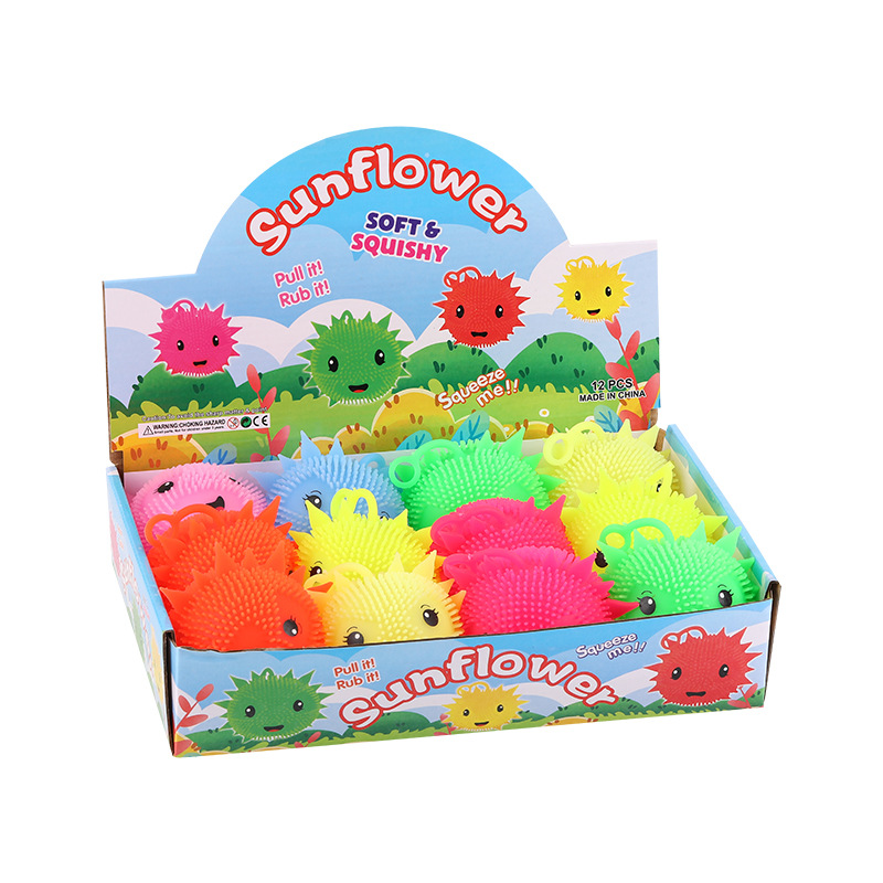 Children's Decompression SUNFLOWER Squeezing Toy Luminous Toys Funny Quirky Hedgehog Hairy Ball Vent Ball Toys Wholesale