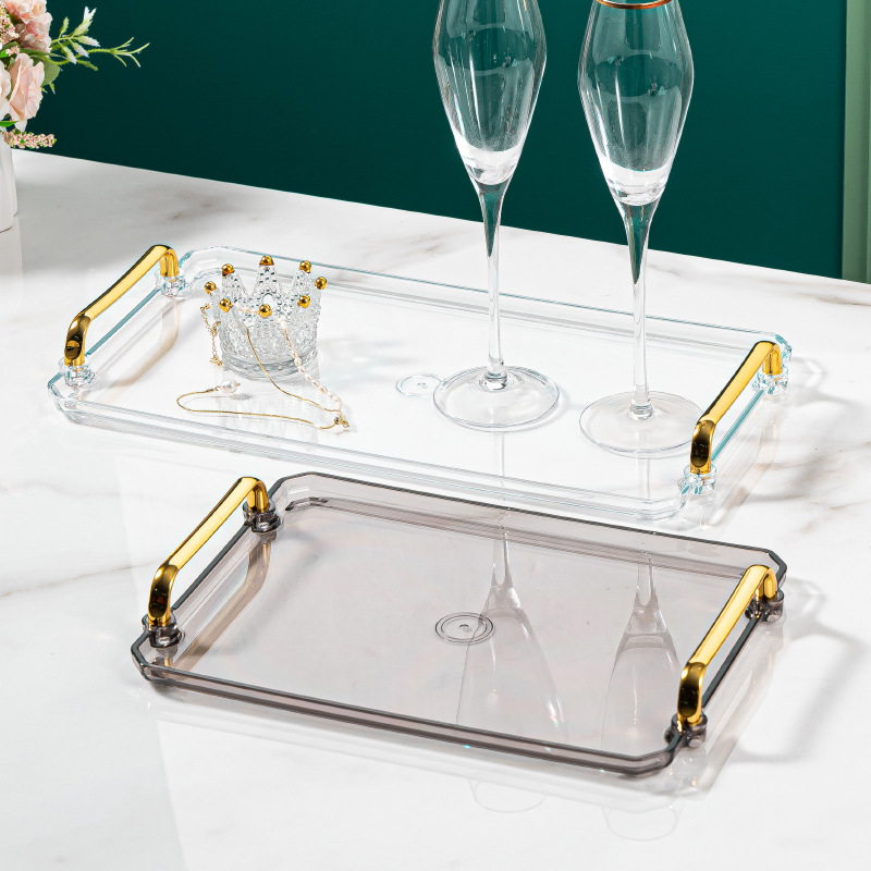 Rectangular Tray Light Luxury European Household Tea Cup Storage Cup Tray Beauty Salon Plastic Handle Plate