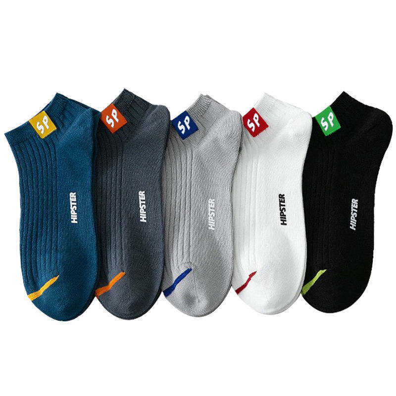 Socks Men's Korean Style Socks Summer Deodorant and Sweat-Absorbing Breathable Student Sports SP Cloth Label Low Cut Low Cut Socks Men