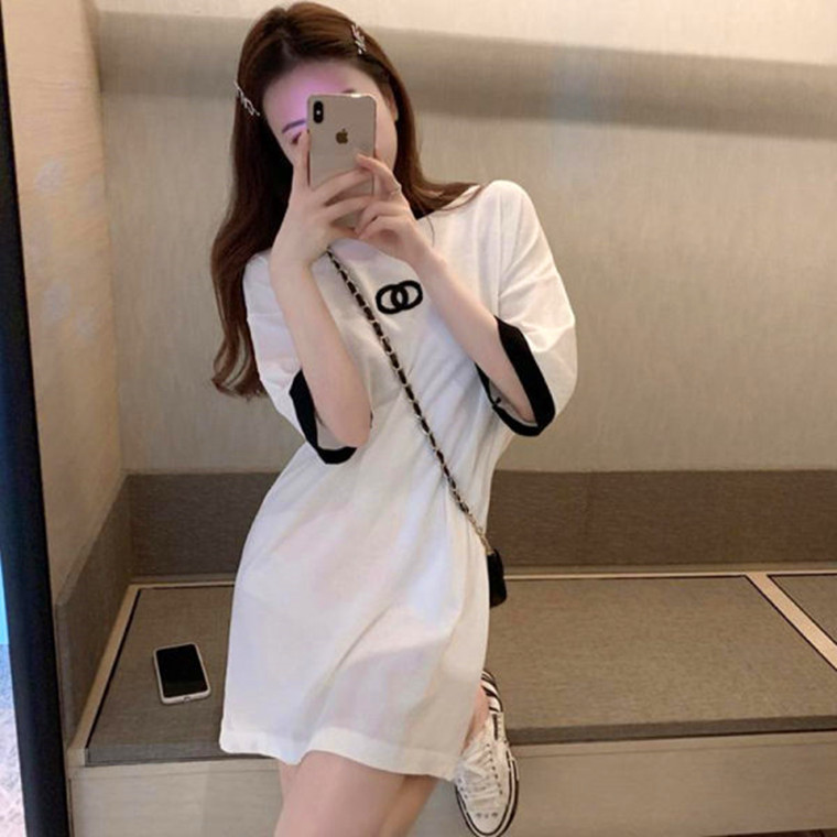 白色t恤女ins潮网红 2022夏季新款 港味宽松中长款短袖小香风上衣