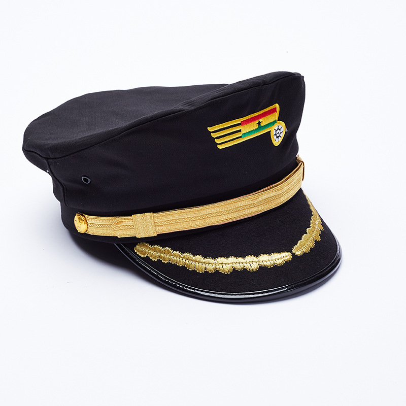 黑色休闲帽飞行员海军帽惊察男女表演大盖帽空军帽儿童成人平顶帽