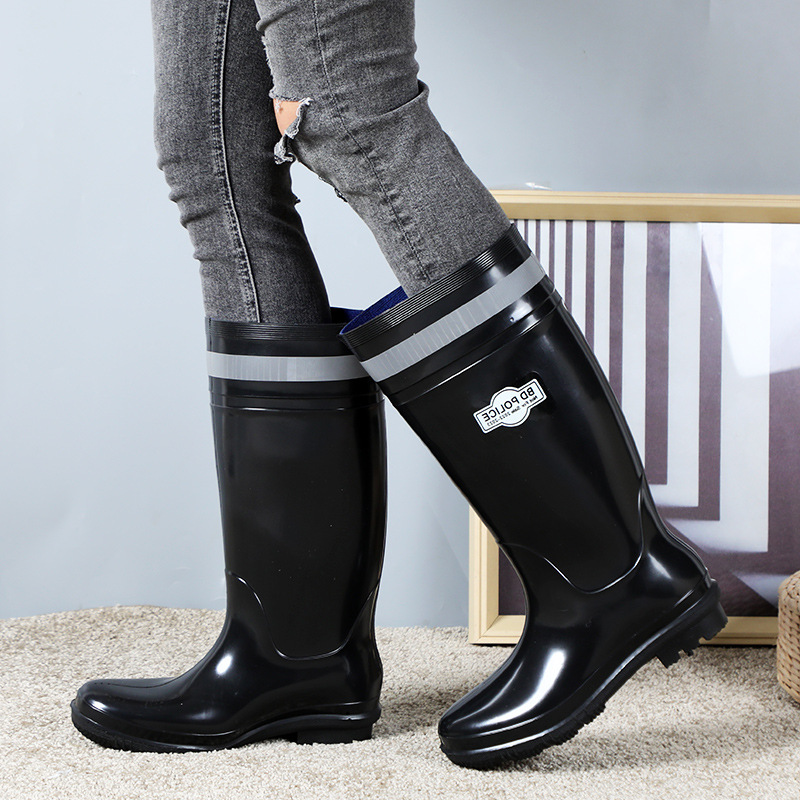 2023 New High-Top Men's Waterproof Non-Slip Industrial and Mining Boots Thick Bottom Reflective Stripe Coal Mine Miner Labor Protection Rain Boots