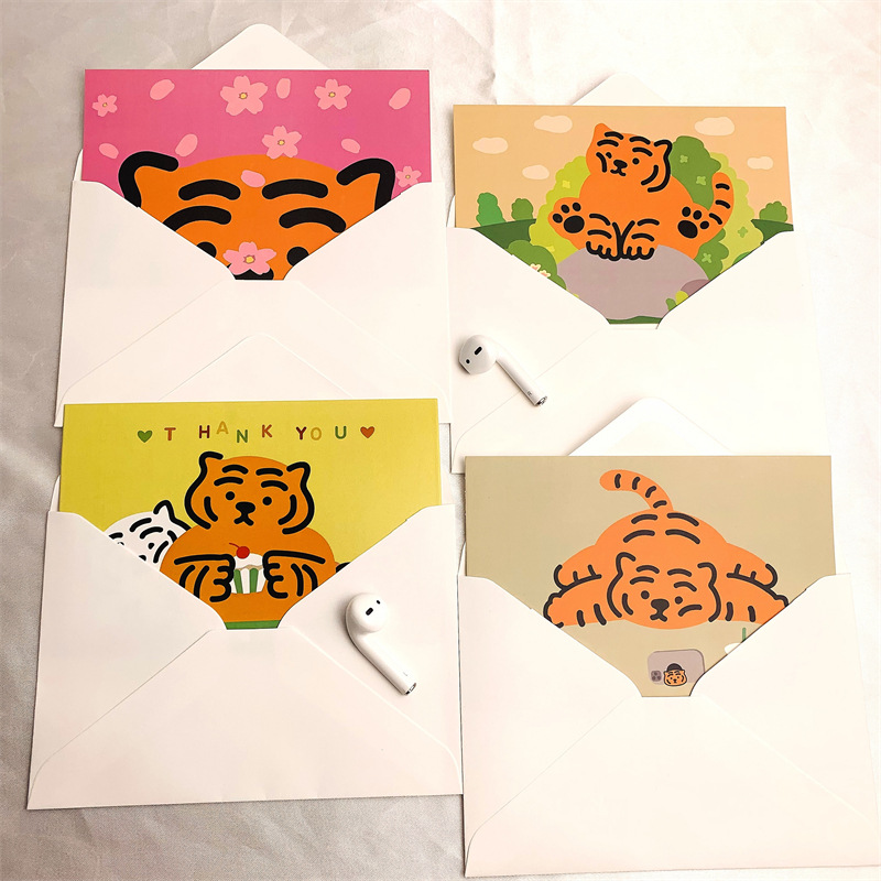 2022年贺卡元旦小老虎单页式贺卡明信片新年卡片创意许愿卡留言卡