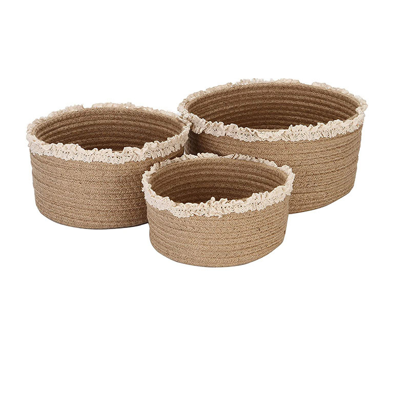 棉麻麻绳收纳筐盒子零食杂物篮圆形绿植花盆套亚马逊专供编织家居