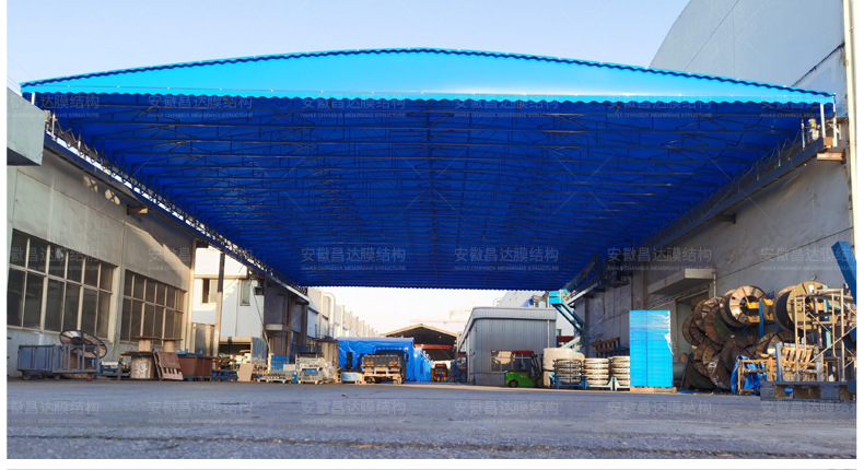 安装大型轨道活动推拉棚合肥工厂屋顶悬空推拉蓬仓库电动伸缩雨篷