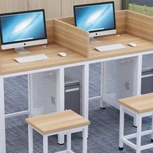 简约学校电脑桌椅双人单人三人微机室培训教室机房实木学生电脑桌