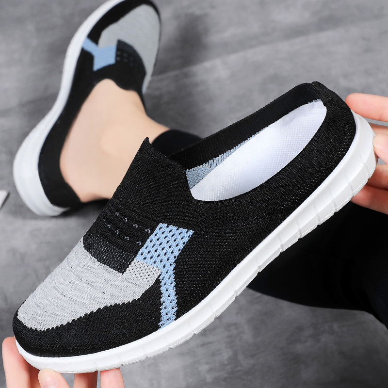 Women's Shoes 2024 Spring and Summer New Foreign Trade Women's Shoes Cross-Border Large Size Cloth Shoes Breathable Flyknit Shoes Soft Bottom Casual Slippers