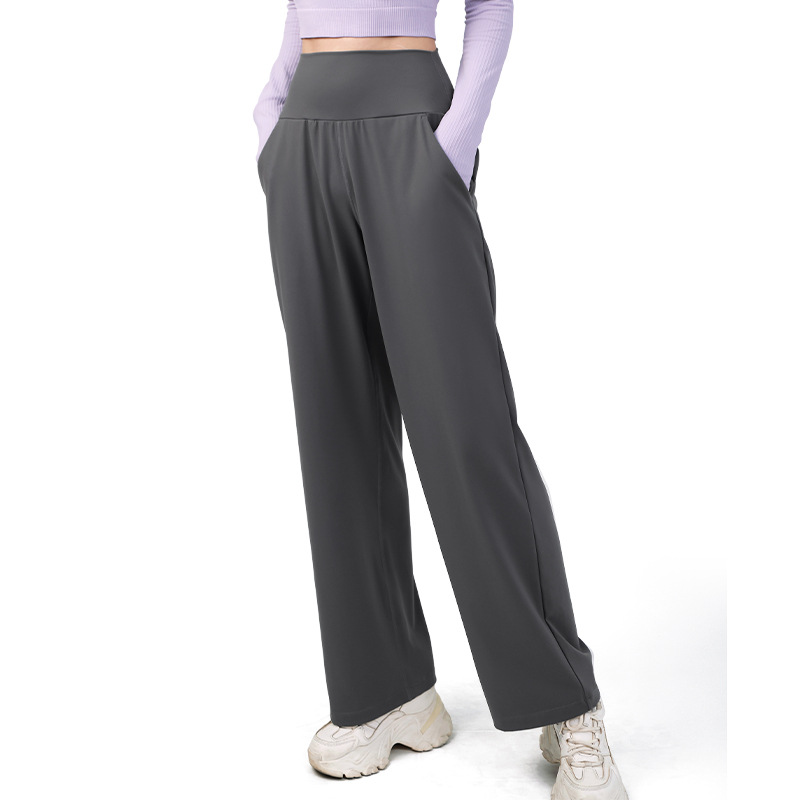 New High Waist Yoga Wide Leg Pants Side Pocket Loose Track Pants Drooping Straight Pants Versatile Loose Slimming