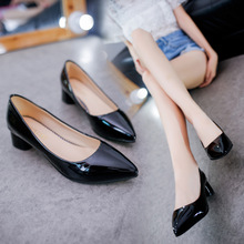 韩版尖头单鞋女2023工装上班皮鞋粗跟中跟女鞋简约职业风工作鞋女