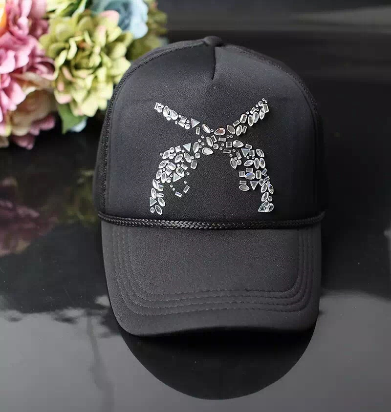 潮牌韩版明星同款烫大不规则钻双枪网帽鸭鸭舌棒球帽男女百搭春夏