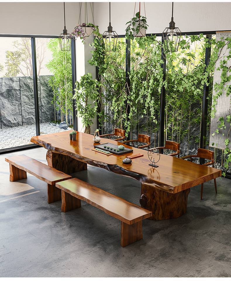 新中式实木茶桌 大板桌子原木整板茶台桌办公室接待泡茶桌椅组合