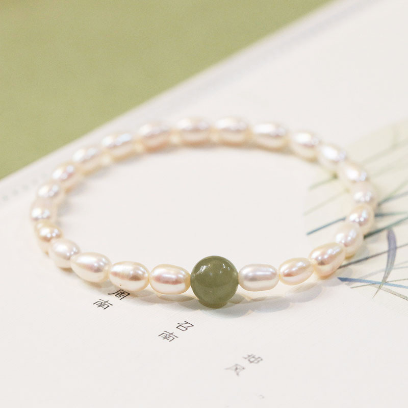 Natural Pearl Bracelet Simple, Refreshing and Temperament Women Special-Interest Design Hetian Gray Jade Freshwater Pearl Bracelet