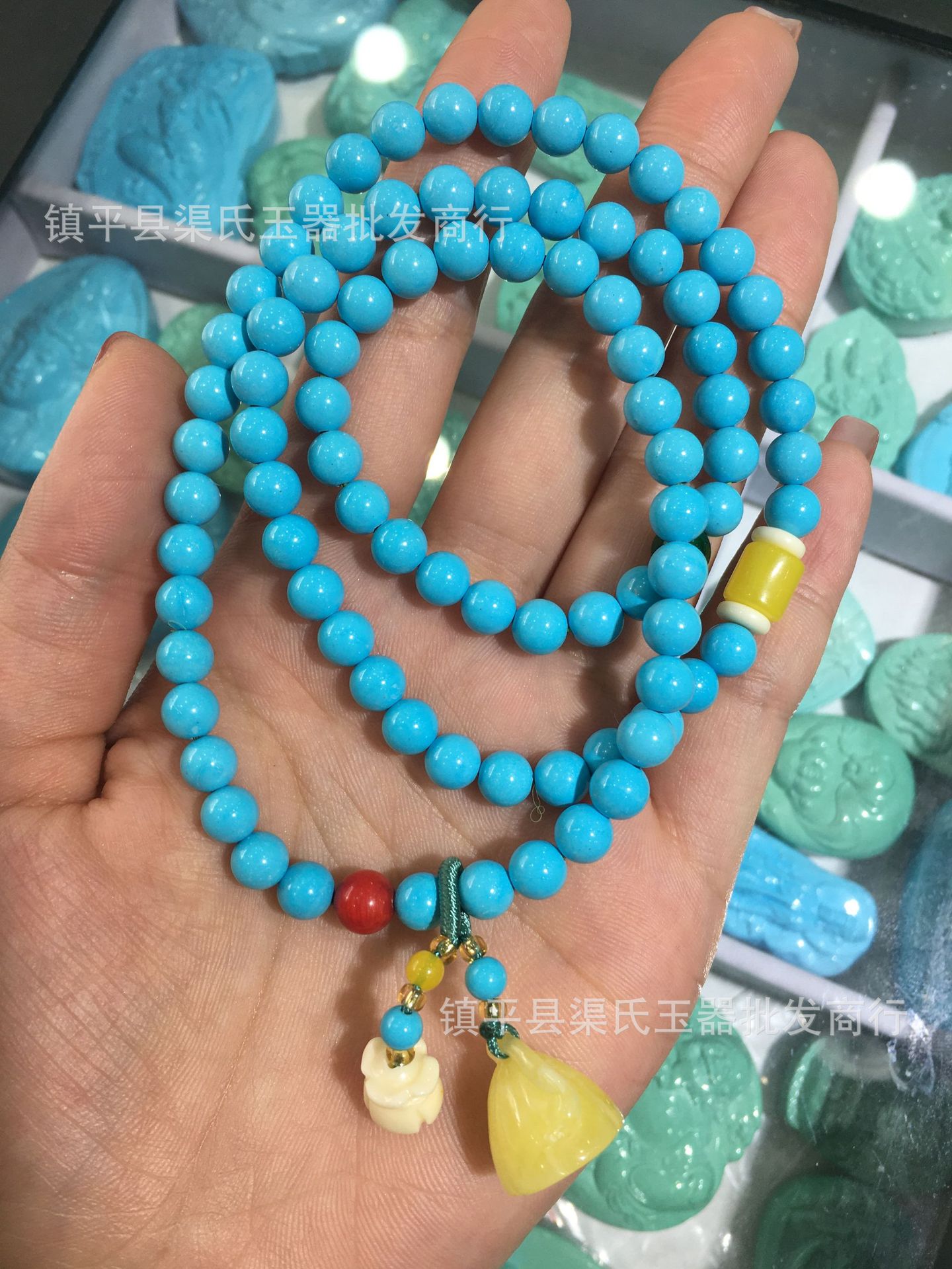 新款湖北高瓷绿松石108颗佛珠念珠多圈手链圆珠项链手串散珠配饰