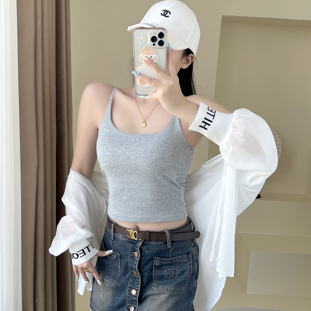 Pure Cotton Hot Girl Beauty Back Camisole Women's Spring and Summer New Korean Style Slim-Fit with Brassiere Pad All-Matching Base Wrapped Chest Women