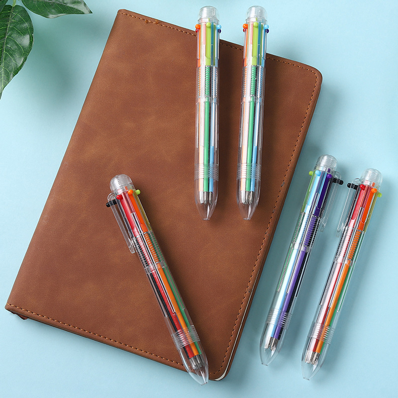 Six-Color Ballpoint Pen 6 Colors in Stock Advertising Marker, Plastic Pressing Pen