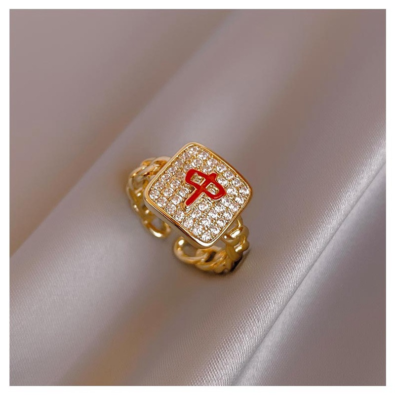 National Style Fortune Red Fortune Ring Niche Exquisite Micro-Inlaid Switchable Index Finger Ring Tide Net Red High Sense Ring Wholesale