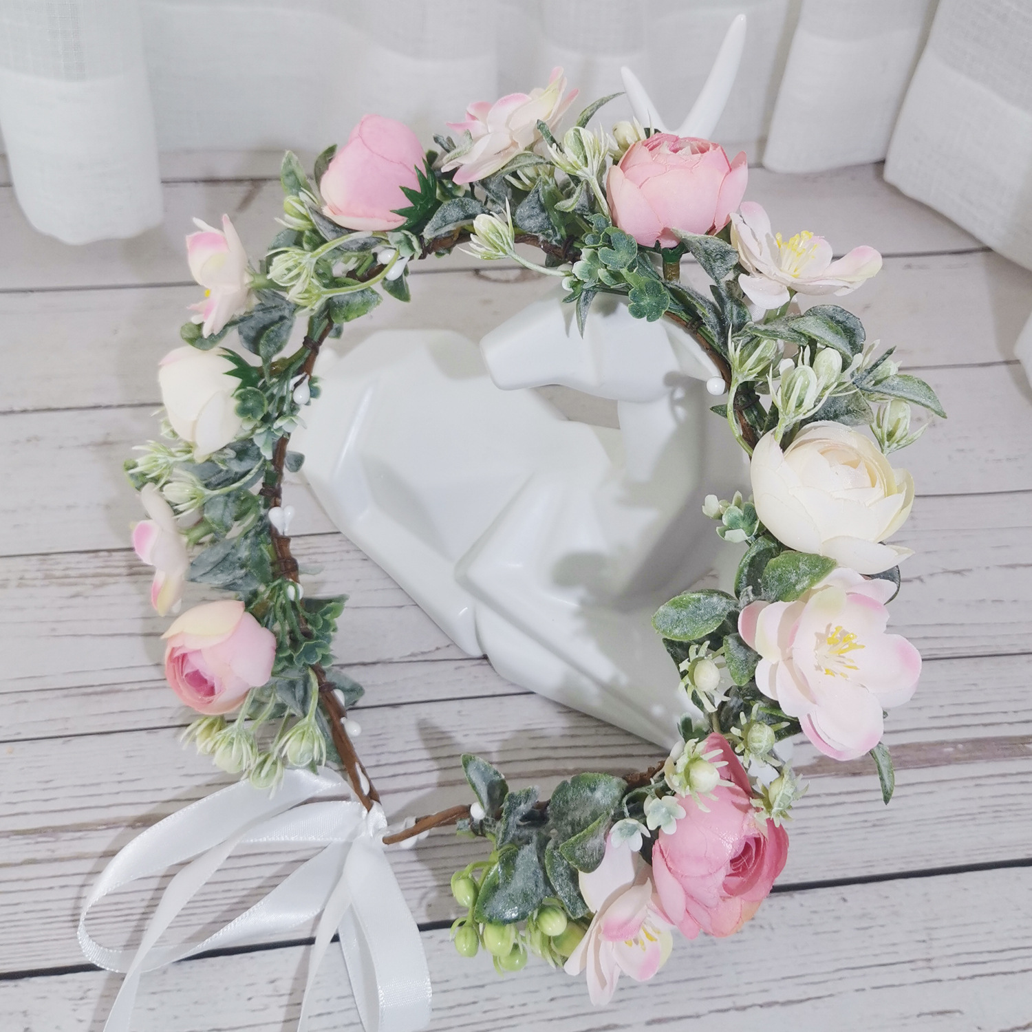 茉莉花新娘花环发带手工藤条花朵发箍海边沙滩度假婚纱摄影发饰