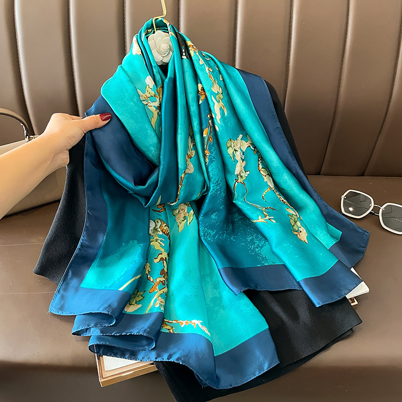 Retro National Style Lightweight Plum Blossom Artificial Silk 180 Large Long Scarf Women's Scarf Shawl Dual-Use Air-Conditioned Room Warm