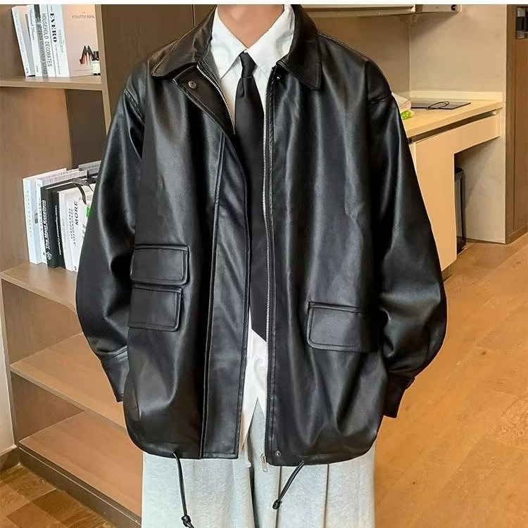 pu皮衣外套美式复古vintage机车夹克男装轻奢小众炸街上衣情侣装