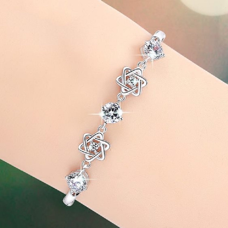 s925六芒星六芒盾纯银通银饰庆手链女日韩版甜美简约首饰手饰品