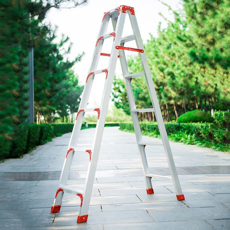铝合金人字梯子可伸缩金属护角梯子四边加固稳定人形梯家用折叠梯