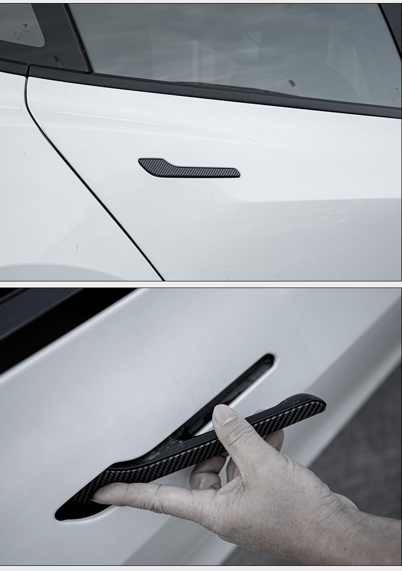 适用特斯拉model3/y车门外拉手装饰贴片碳纤纹门把改装丫配件