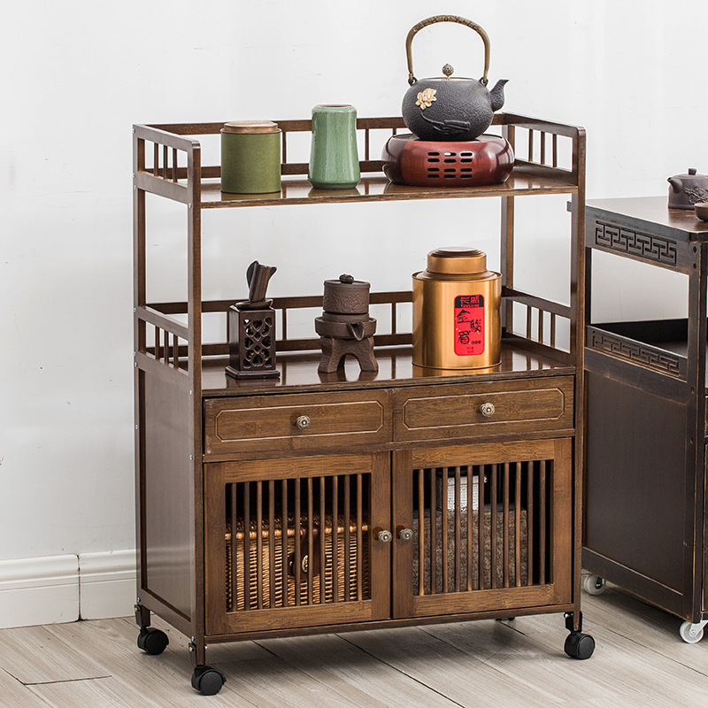 厂家批发移动茶桌边茶柜架茶叶茶具茶架子收纳架实木茶水柜置物架