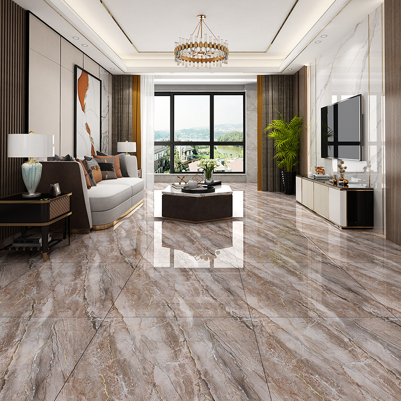 轻奢客厅地板砖金丝釉通体大理石瓷砖地砖800x800别墅连纹背景墙