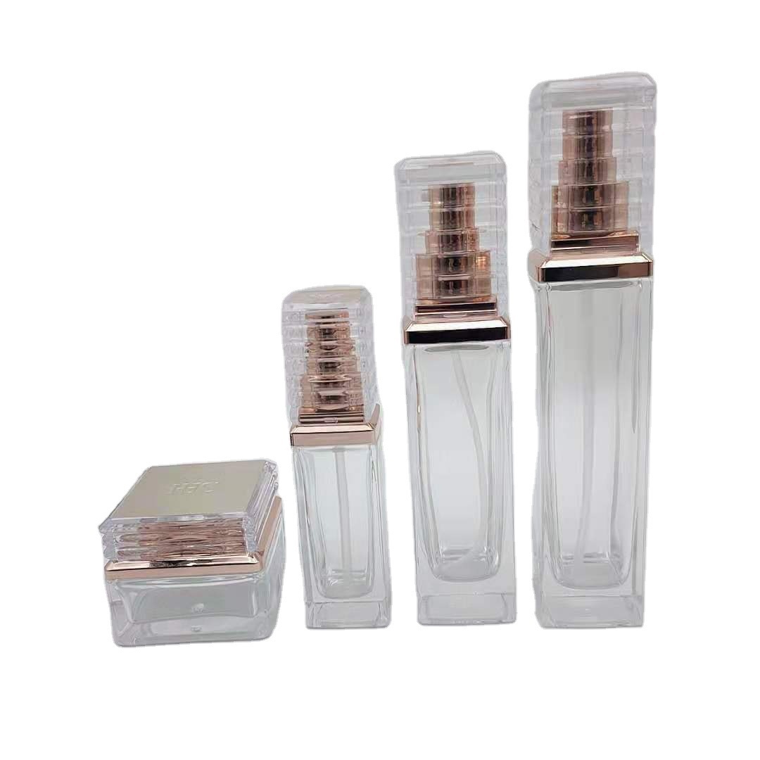 新品化妆品方瓶按压乳液鸡嘴瓶膏霜瓶面霜瓶护肤品玻璃包装瓶现货