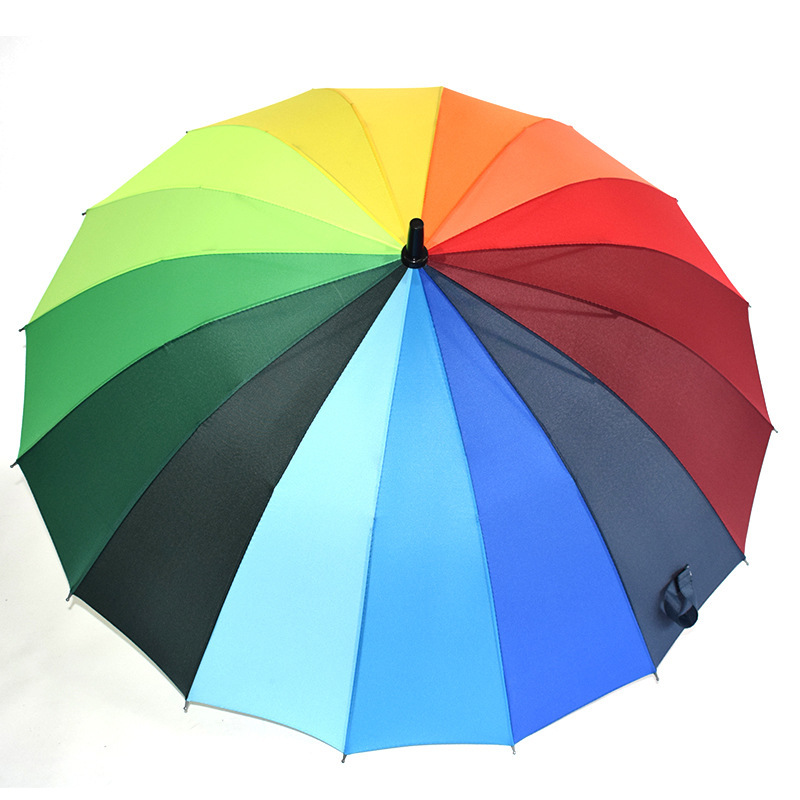 Factory Direct Supply Nc Fabric Rainbow Umbrella 16 Bone Semi-automatic Umbrella Long Handle Straight Umbrella Printed Logo Advertising Umbrella