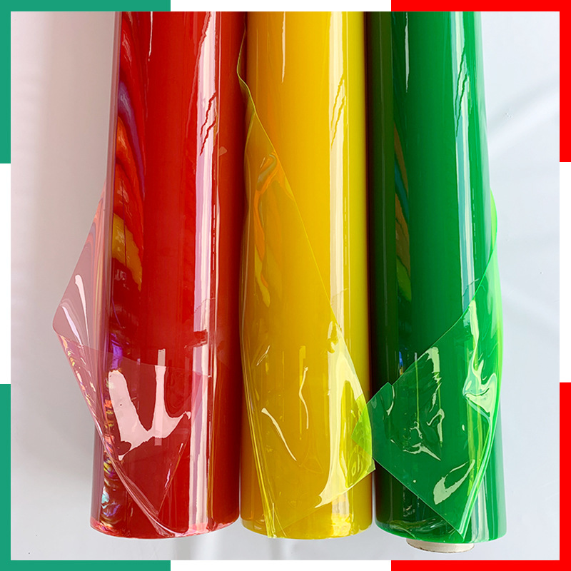 PVC有色透明薄膜彩色荧光透明薄膜防水箱包手袋塑胶材料PVC有色膜