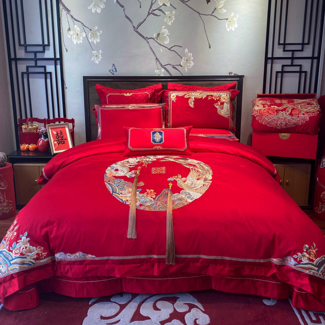 结婚四件套龙凤红色百子六件套婚庆床上用品批发喜被高档100s纯棉
