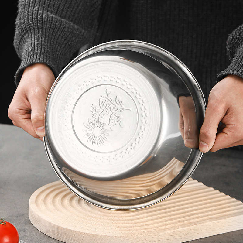 Cross-Border Supply Embossed Stainless Steel Tureen round Cover Basin Restaurant Kitchen Supplies with Lid High Temperature Resistant Oil Basin Wholesale