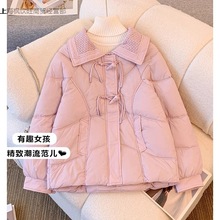 牛角扣翻领保暖羽绒棉服女冬季大码胖显瘦小个子棉衣棉袄短外套